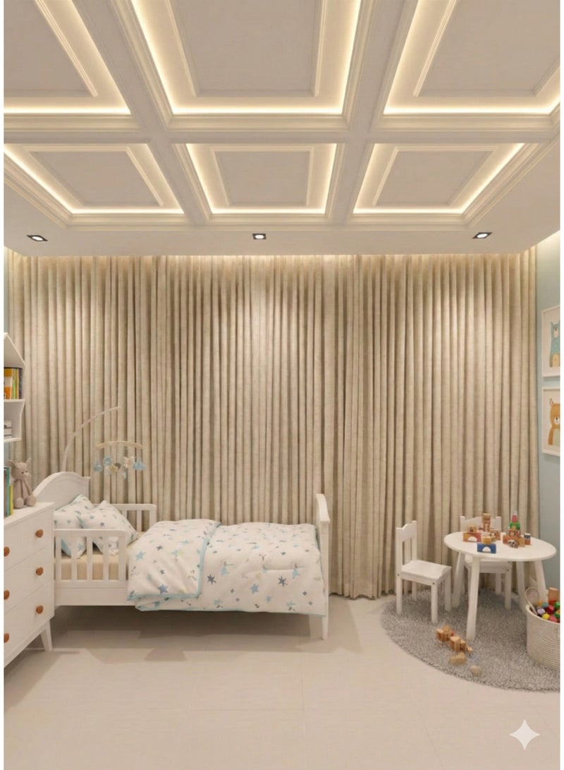 Elegant Off-White Wavy Curtains Single Layer 100% Blackout Complete Curtain Set with Tracks & Accessories Various Sizes Per Meter Length - Image 3